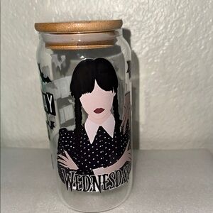 Wednesday Themed Glass tumbler with Bamboo Lid